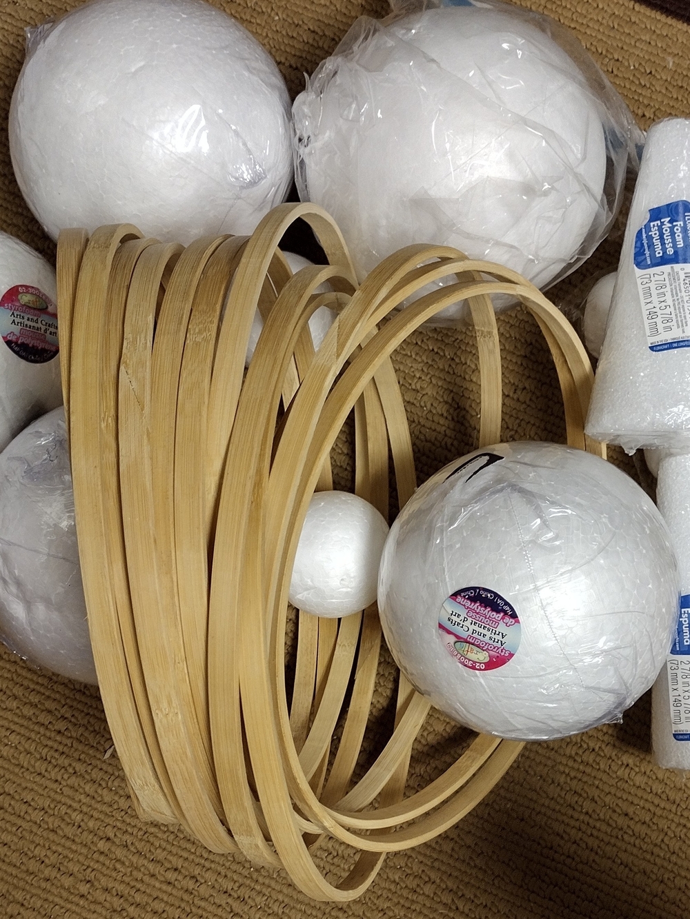 Craft Kit Wooden Hoops Styrofoam Balls Cones Eggs for DIY Projects